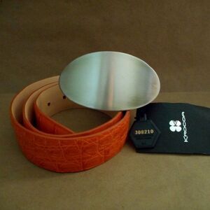NWT KROCOA 100% Mandarin/Orange Crocodile Belt Silver Oval Buckle Size 32